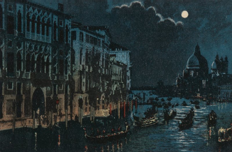 Grande Canal e Saudação (litografia a cores) de Italian School