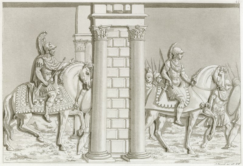 Soldados gregos a cavalo (gravura) de Italian School