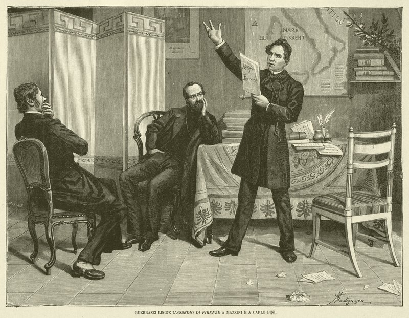 Guerrazzi Lê o Cerco de Florença para Mazzini e Carlo Bini (gravura) de Italian School
