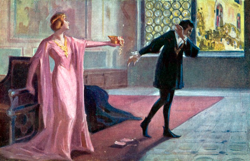 Hamlet e Ofélia (litografia a cores) de Italian School