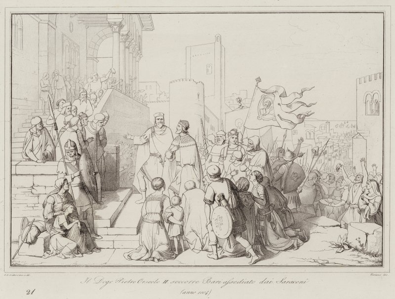 O Doge Pietro Orseolo II resgata Bari sitiado pelos sarracenos de Italian School