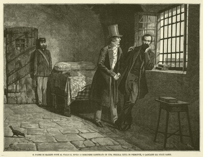 O Pai de Mazzini Coloca Seu Filho no Cruzamento, Ou Permanece Confinado em uma Pequena Cidade no Piemonte, Ou Deixa os Estados Sardos (gravura) de Italian School