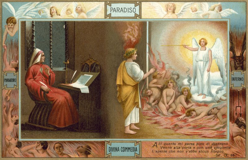 Ilustração para A Divina Comédia de Dante (litografia a cores) de Italian School