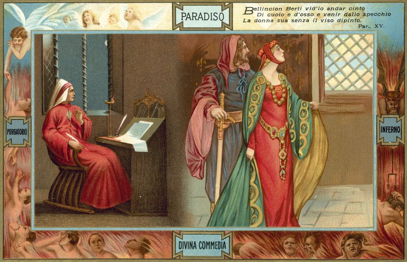 Ilustração para A Divina Comédia de Dante (litografia a cores) de Italian School
