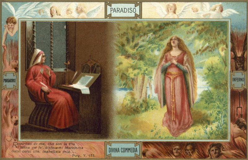 Ilustração para A Divina Comédia de Dante (litografia a cores) de Italian School