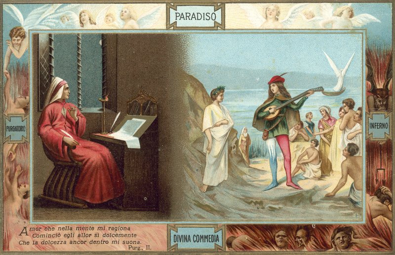 Ilustração para A Divina Comédia de Dante (litografia a cores) de Italian School
