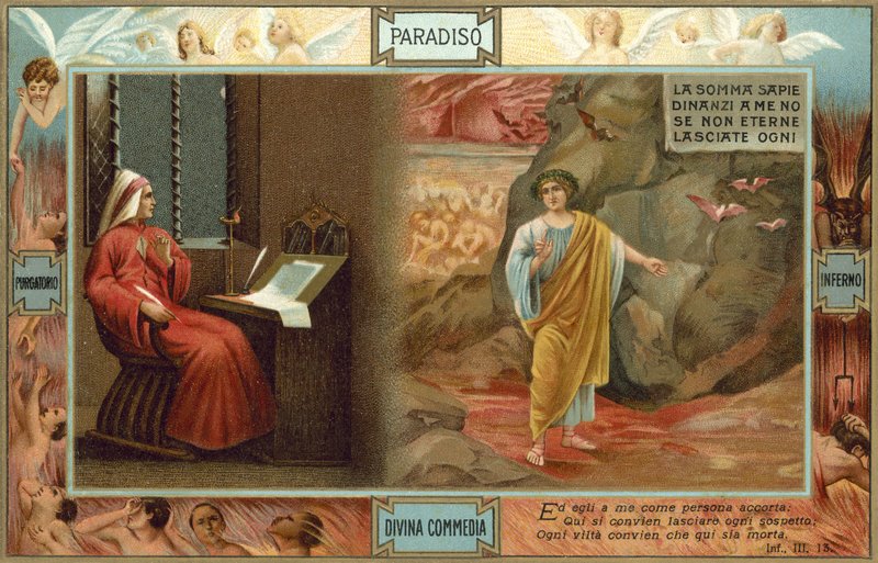 Ilustração para A Divina Comédia de Dante (litografia a cores) de Italian School