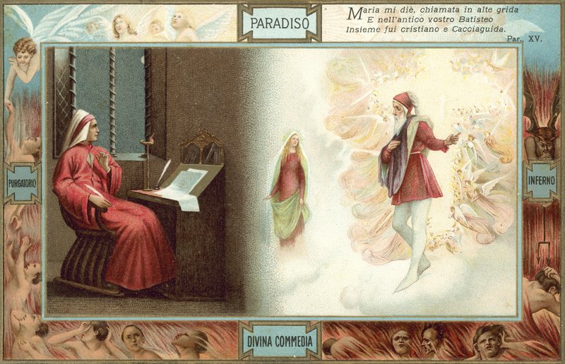 Ilustração para A Divina Comédia de Dante (litografia a cores) de Italian School