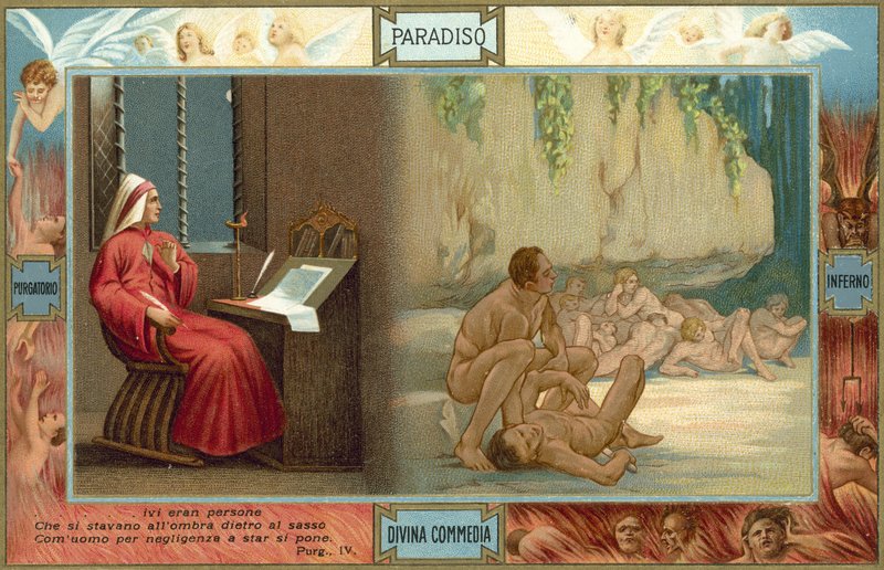 Ilustração para A Divina Comédia de Dante (litografia a cores) de Italian School