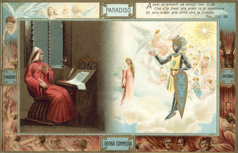 Ilustração para A Divina Comédia de Dante (litografia a cores) de Italian School