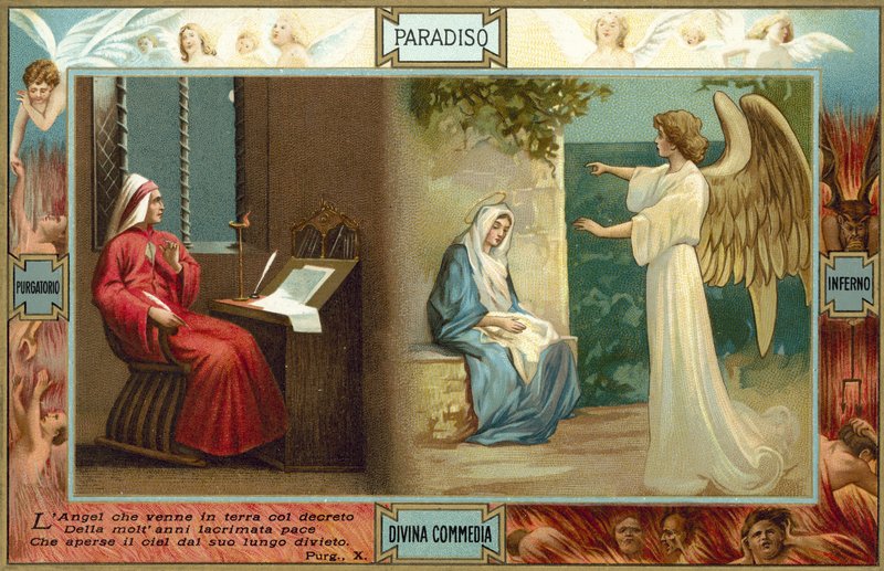 Ilustração para A Divina Comédia de Dante (litografia a cores) de Italian School