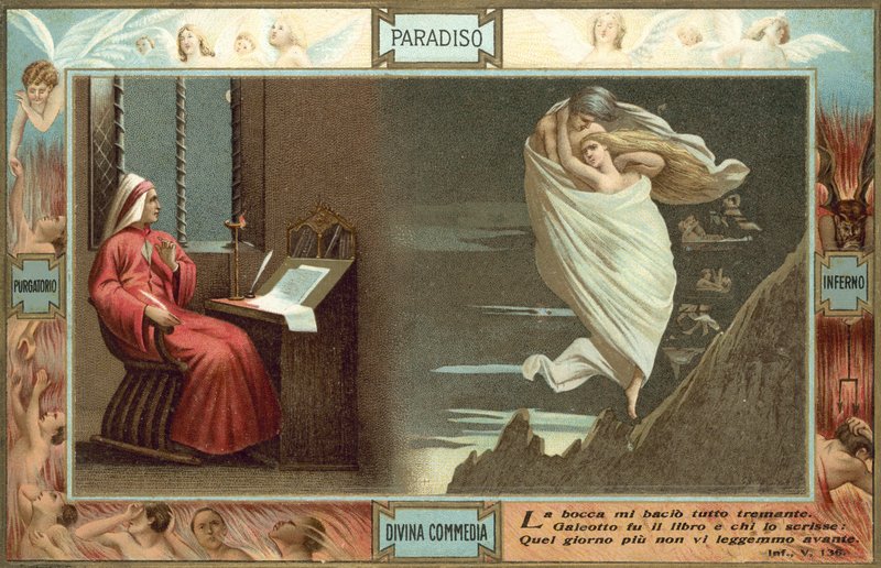Ilustração para A Divina Comédia de Dante (litografia a cores) de Italian School
