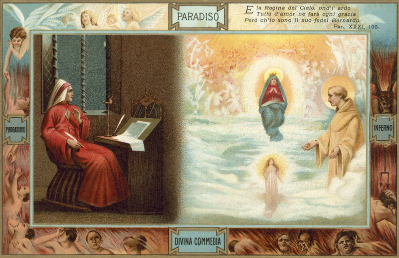 Ilustração para A Divina Comédia de Dante (litografia a cores) de Italian School