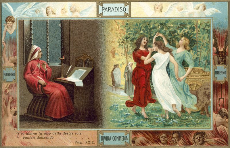 Ilustração para A Divina Comédia de Dante (litografia a cores) de Italian School
