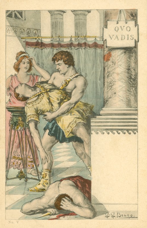 Ilustração para o romance Quo Vadis de Henryk Sienkiewicz (litografia a cores) de Italian School