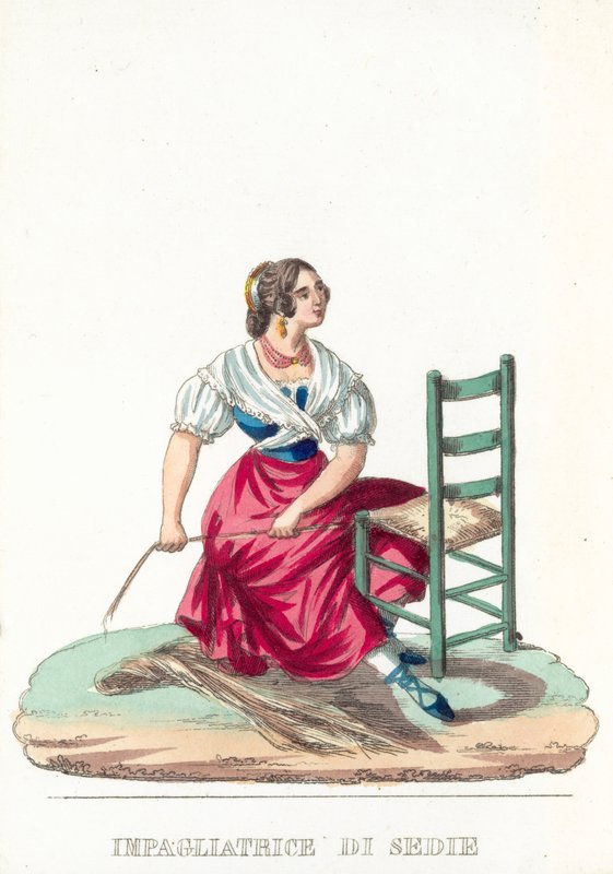 Gravura colorida de cadeiras de Italian School