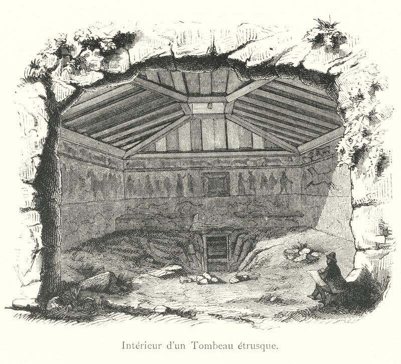 Interior de uma Tumba Etrusca (gravura) de Italian School