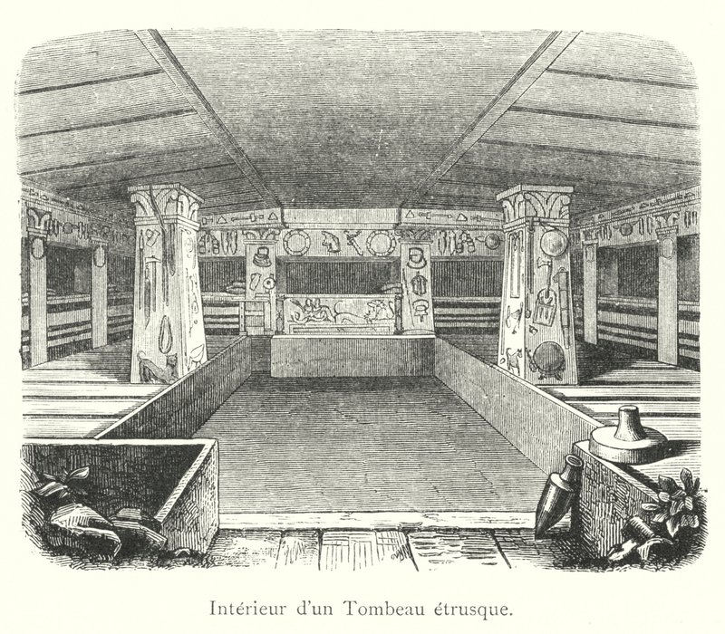 Interior de uma Tumba Etrusca (gravura) de Italian School