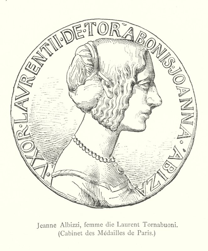 Jeanne Albizzi, esposa de Laurent Tornabuoni, Cabinet des Medailles de Paris (gravura) de Italian School