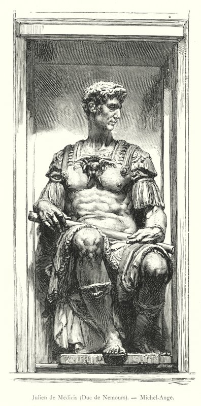 Juliano de Medici, Duque de Nemours, Miguel Ângelo (gravura) de Italian School