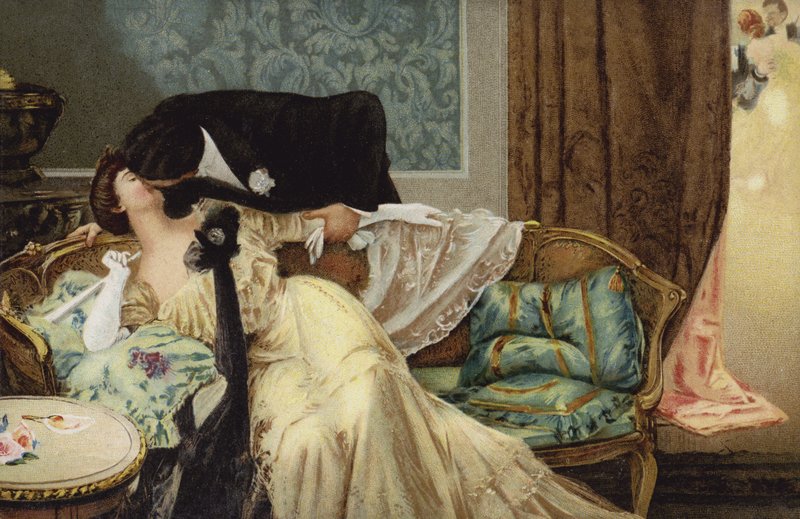 Casal que se beija (litografia a cores) de Italian School