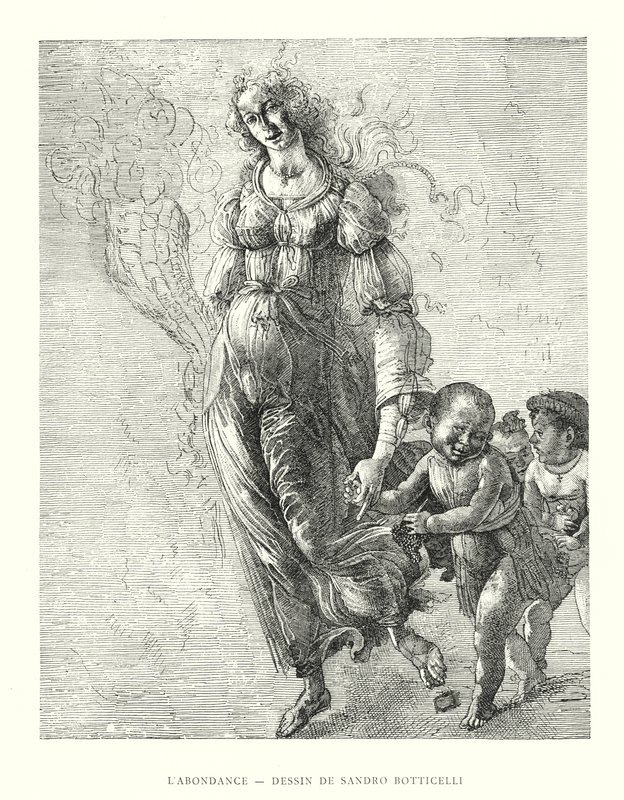 A Abundância, Desenho de Sandro Botticelli (gravura) de Italian School