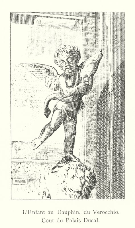 A Criança com o Delfim, de Verocchio, Pátio do Palácio Ducal (gravura) de Italian School