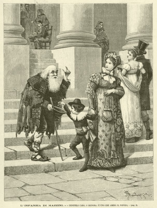 A infância de Mazzini, "Abraça-o, ó Senhora, e Aquele que Vai Amar o Povo" (gravura) de Italian School