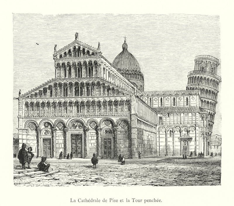 A Catedral de Pisa e a Torre Inclinada (gravura) de Italian School