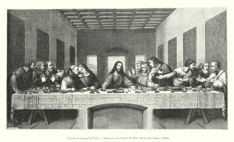 La Cene de Leonardo da Vinci, Refeitório do Convento de Santa Maria delle Grazie, Milão (gravura) de Italian School