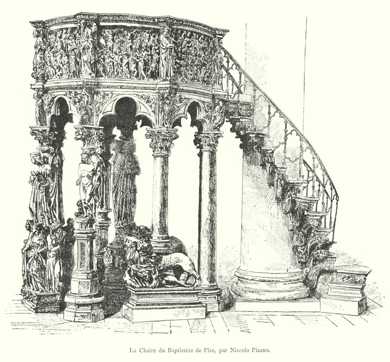 A Cadeira do Baptistério de Pisa, de Niccolo Pisano (gravura) de Italian School
