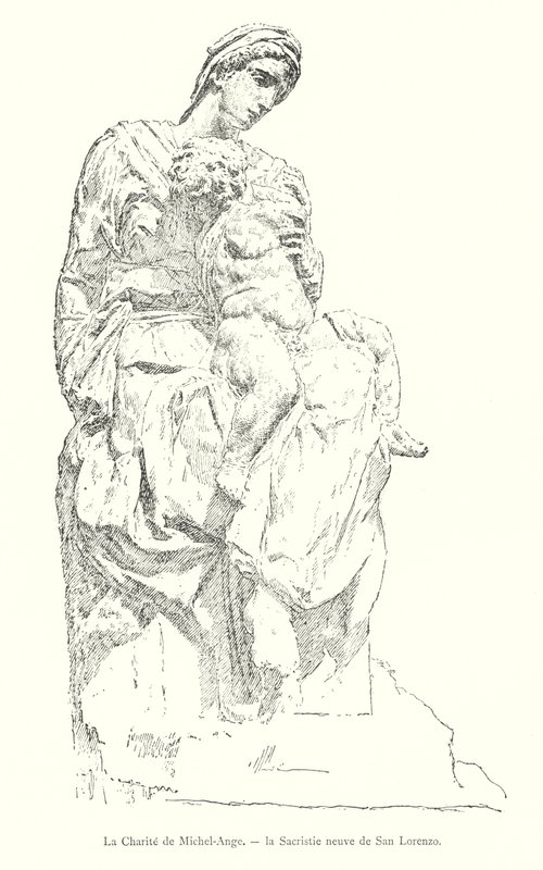 A Caridade de Miguel Ângelo, a Nova Sacristia de São Lourenço (gravura) de Italian School