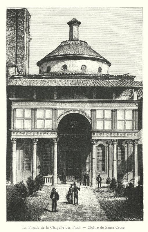 A fachada da Capela dos Pazzi, Claustro de Santa Croce (gravura) de Italian School