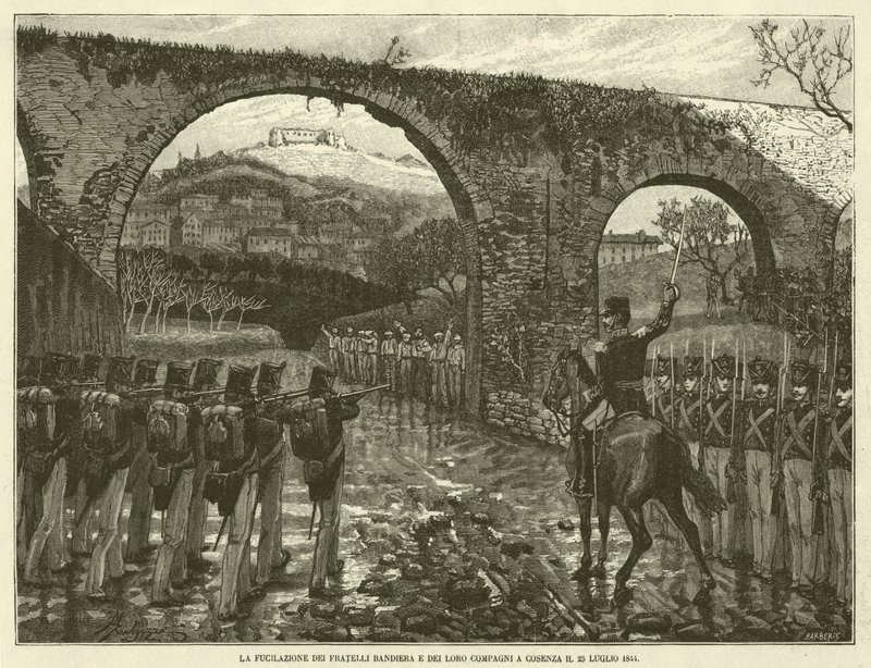 A filmagem dos Irmãos Bandiera e seus camaradas em Cosenza, em 25 de julho de 1844 (gravura) de Italian School