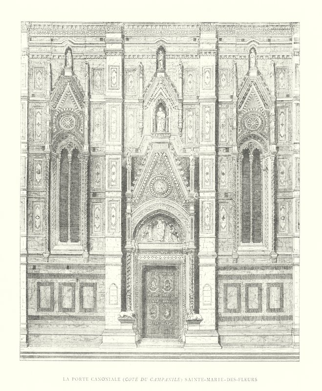 La Porte Canoniale, Cote du Campanile, Sainte-Marie-des-Fleurs (gravura) de Italian School