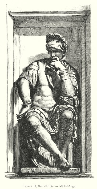 Lorenzo II, Duque de Urbino, Miguel Ângelo (gravura) de Italian School