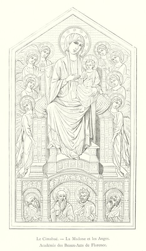 Cimabue, A Virgem e os Anjos, Academia de Belas Artes de Florença (gravura) de Italian School