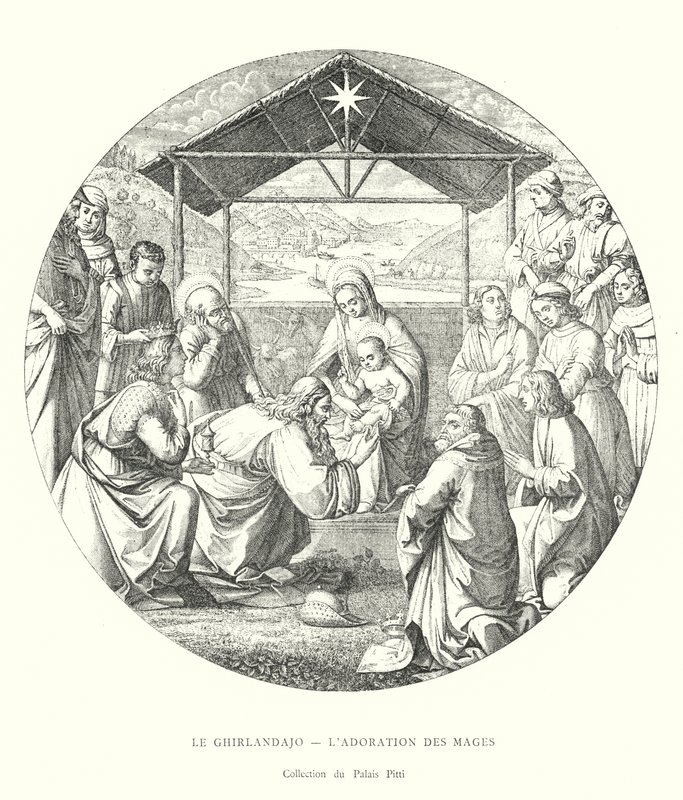 O Ghirlandajo, A Adoração dos Reis Magos, Colecção Pitti Palace (gravura) de Italian School