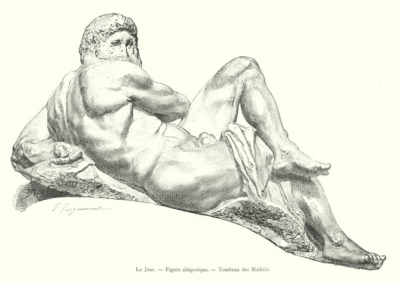 O Dia, figura alegórica, Túmulo dos Médicis (gravura) de Italian School
