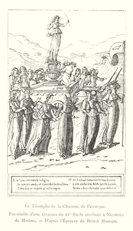 O Triunfo da Castidade, de Petrarca, Fac-símile de uma gravura do século XV atribuída a Nicoletto da Modena, do Museu Britânico Proof (gravura) de Italian School