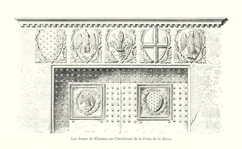Os Braços de Florença na Arquitrave da Porta de Zecca (gravura) de Italian School