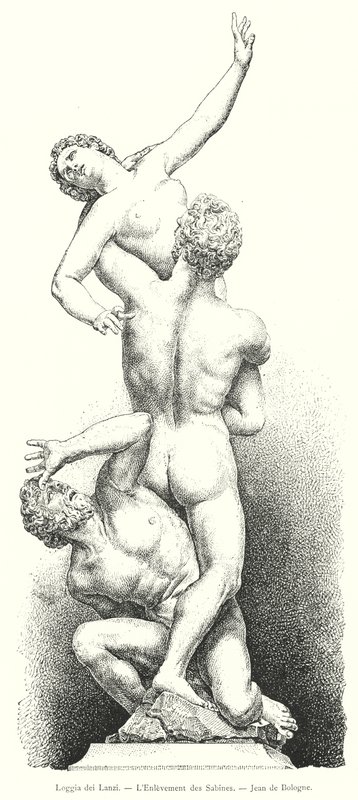 Loggia dei Lanzi, O Rapto das Mulheres Sabine, João de Bolonha (gravura) de Italian School