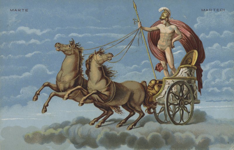 Marte na sua carruagem (litografia a cores) de Italian School