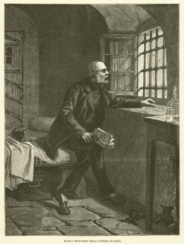 Prisioneiro Mazzini na Fortaleza de Gaeta (gravura) de Italian School