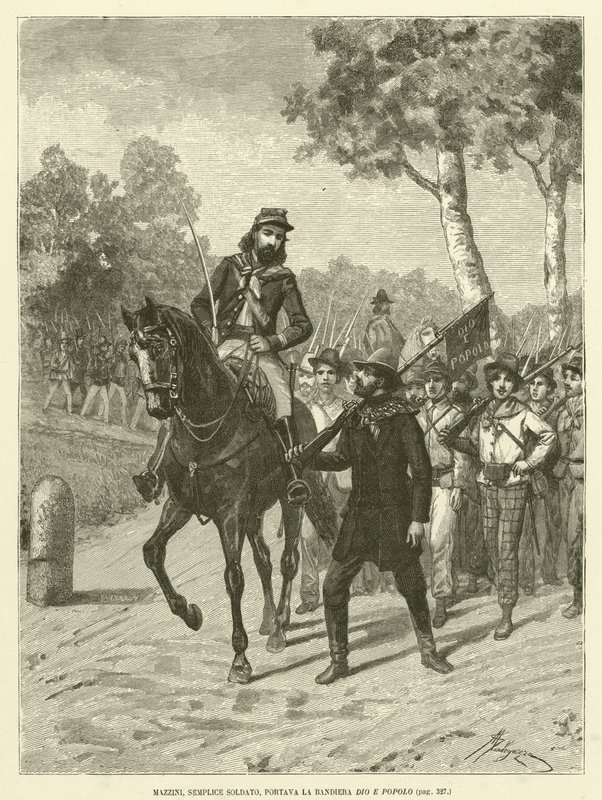 Mazzini, Soldado Simples, Carregando a Bandeira de Deus e Pessoas (gravura) de Italian School