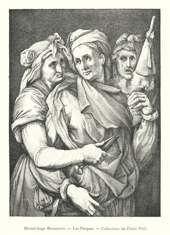 Michelangelo Buonarotti, The Fates, Pitti Palace Collections (gravura) de Italian School