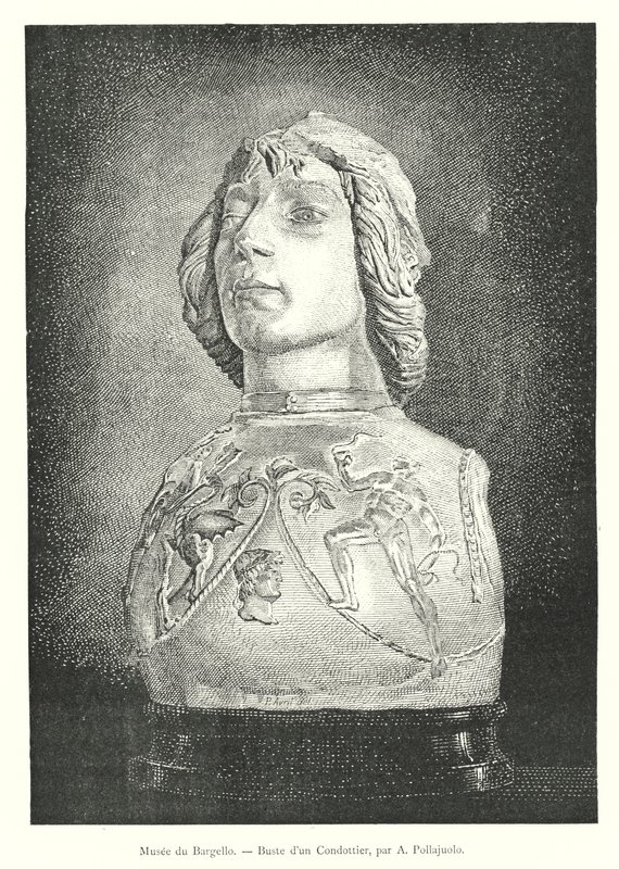Museu Bargello, Busto de um Condottier, de A Pollajuolo (gravura) de Italian School