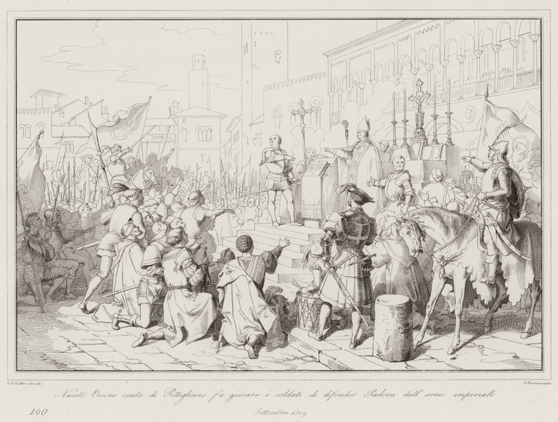 Nicolo Orsino, Conde de Pitigliano, faz os soldados jurarem defender Pádua das armas imperiais. de Italian School