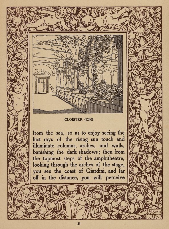 Página da brochura do San Domenico Palace Hotel, Taormina (litografia) de Italian School