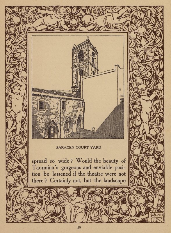 Página da brochura do San Domenico Palace Hotel, Taormina (litografia) de Italian School